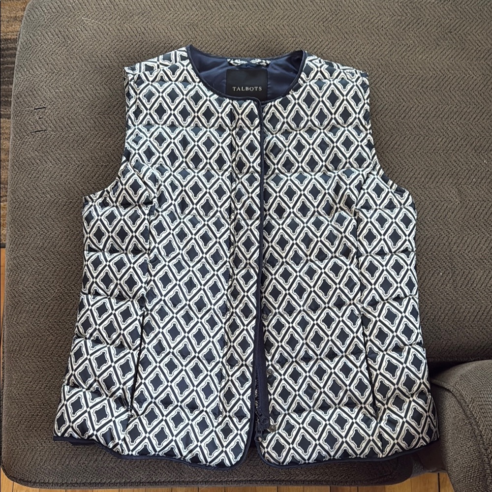 Talbots Geometric Patterned Vest - Navy and White